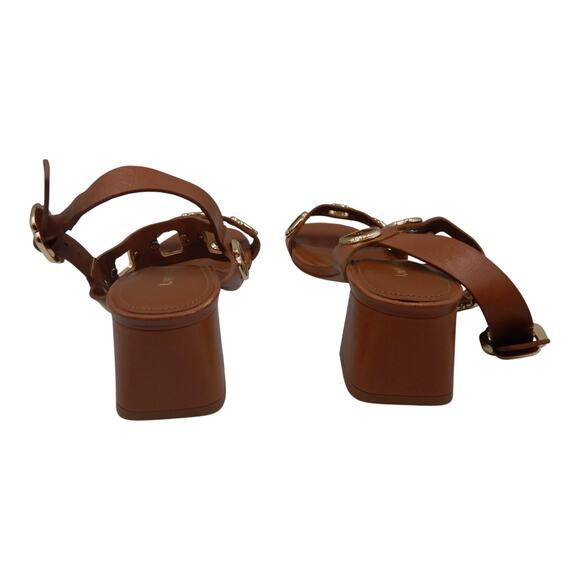Larroude Milan Block Heel Sandals Brown Caramel Leather Size 6.5 - Picture 2 of 8